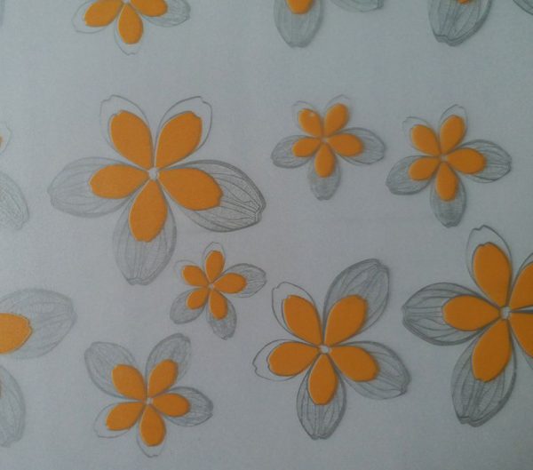 Giấy dán kính trang trí mã A48 là mẫu hoa màu cam ba cạnh cực hiếm gặp trong các mẫu giấy dán kính tại Việt nam
