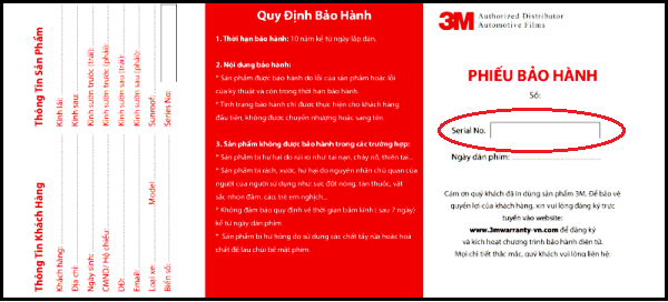  Bảo Hành Điện Tử: khách hàng hãy yêu cầu đại lý dán film cung cấp mã số dùng để tham gia chương trình ' bảo hành điện tử của 3M'