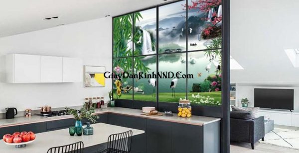 Tranh dán kính phong cảnh thủy mặc