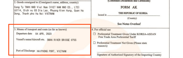 Tiếp đến bên dưới là thông tin ngày nhập hàng, cảng đi cảng đến, cũng cần được quan tâm. Đây cũng là thông tin ngày nhập hàng cực kỳ quan trọng. Có nhiều đơn vị đúng là nhập khẩu hàng từ Hàn Quốc, nhưng nhập từ nhiều năm trước chỉ để lấy giấy tờ. Sau đó sẽ trà trộn các hàng không rõ nguồn gốc xuất sứ để đẩy ra thị trường.