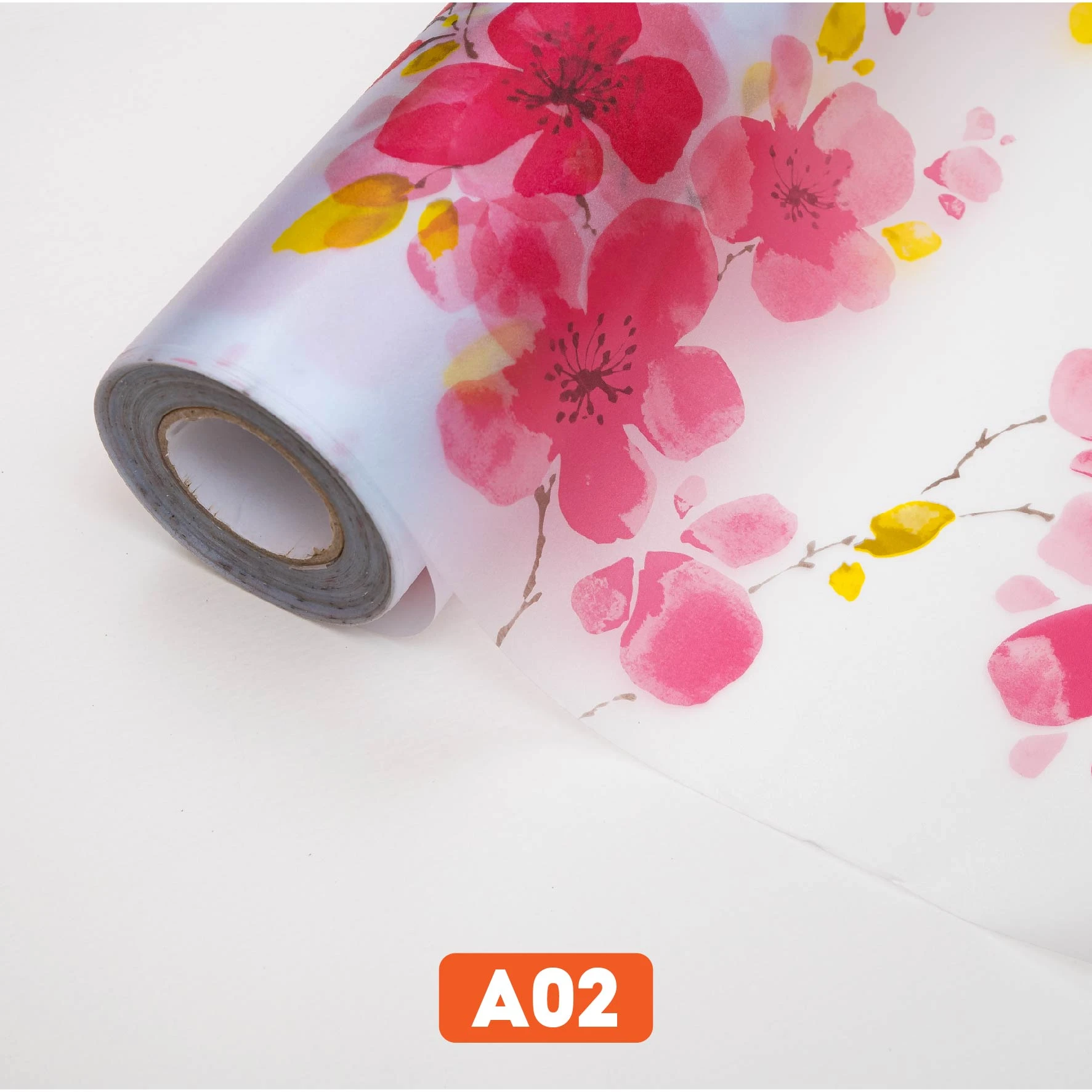 Giấy dán kính bông đào đỏ mã A02