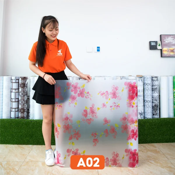 Giấy dán kính bông đào đỏ mã A02