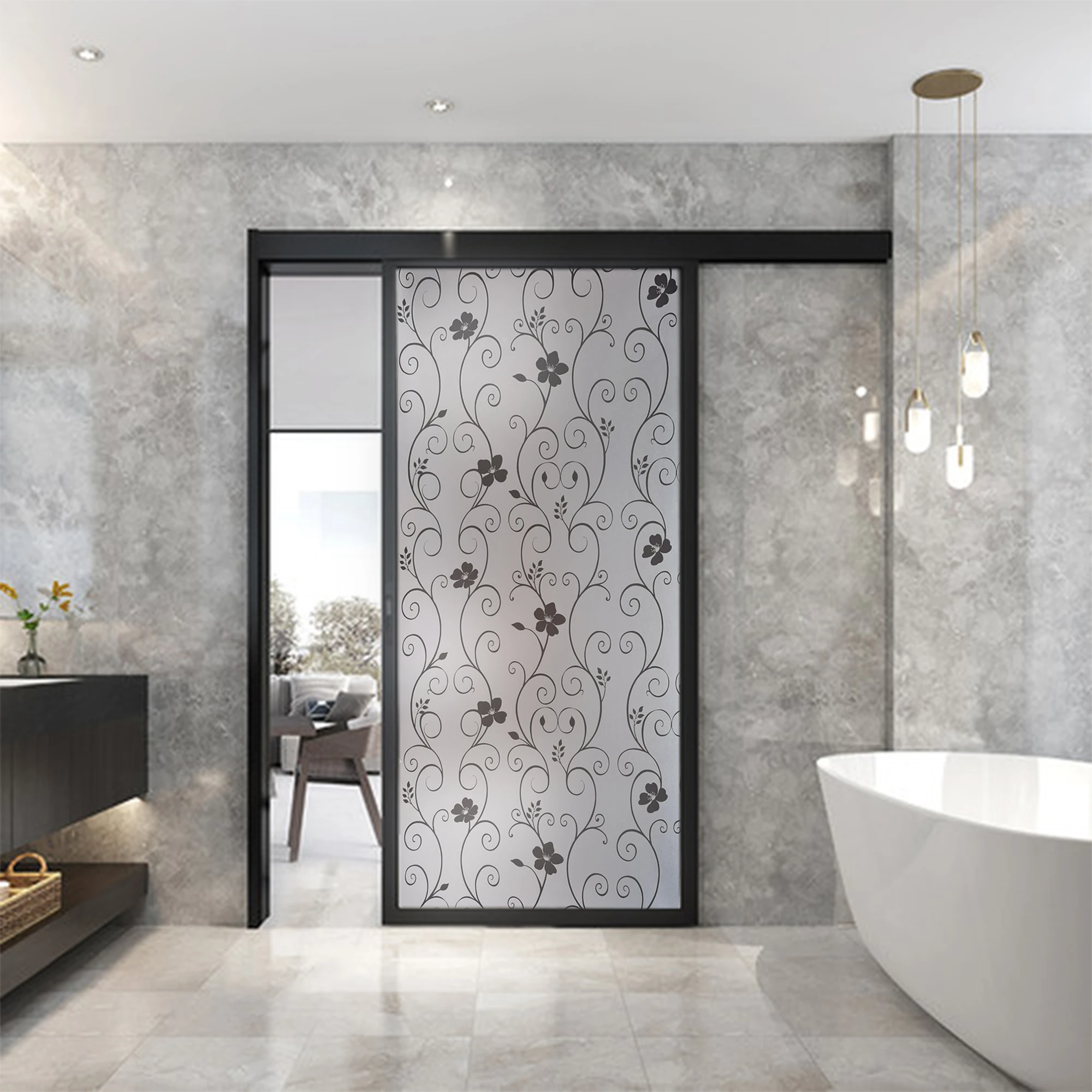 Giấy dán kính trang trí hoa dây đen mã A18