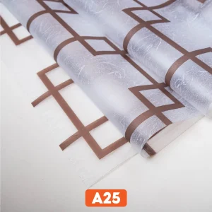 Giấy dán kính trang trí ô vuông lồng ghép màu nâu mã A25