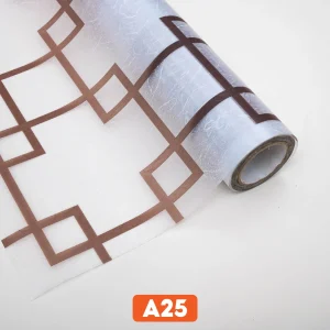Giấy dán kính trang trí ô vuông lồng ghép màu nâu mã A25