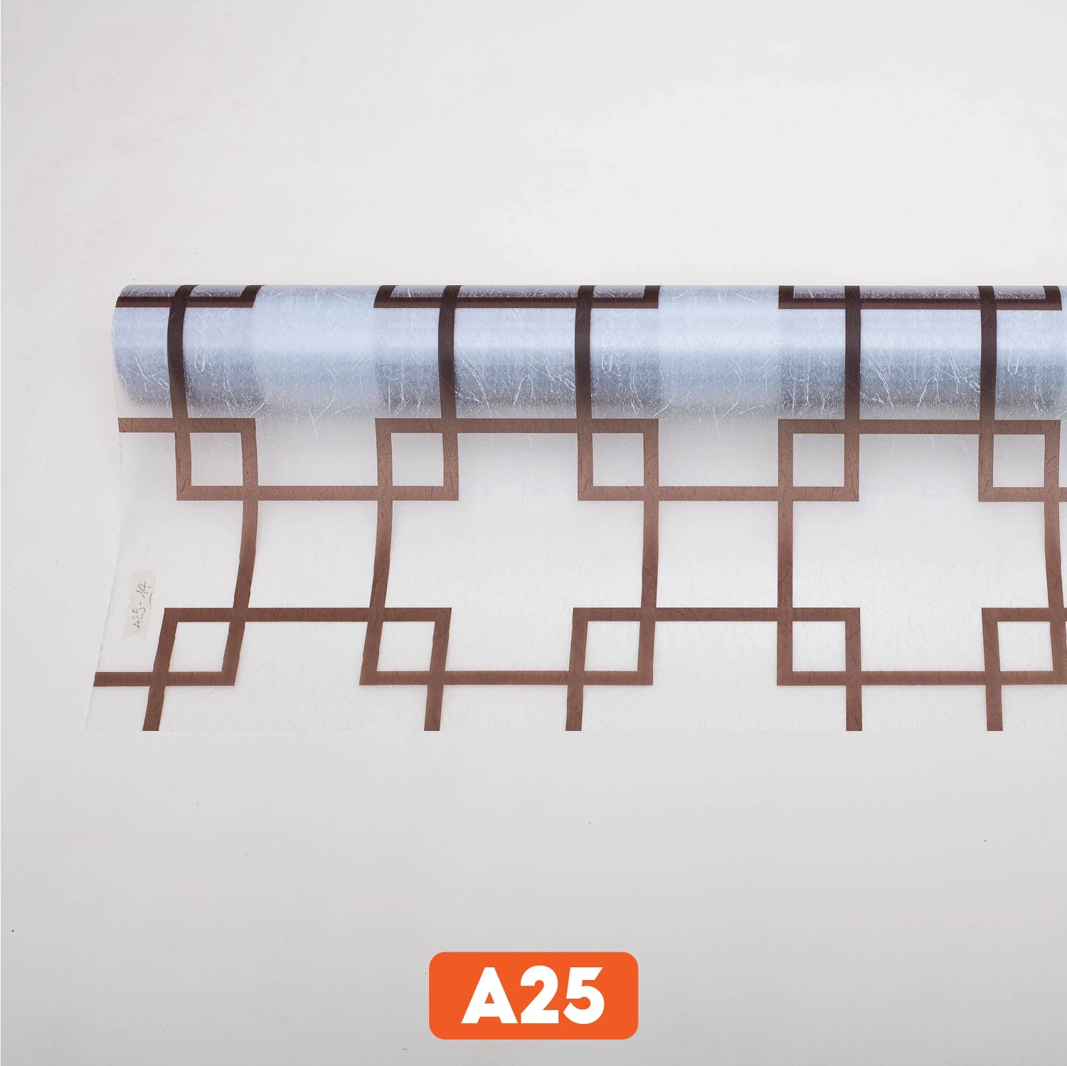 Giấy dán kính trang trí ô vuông lồng ghép màu nâu mã A25
