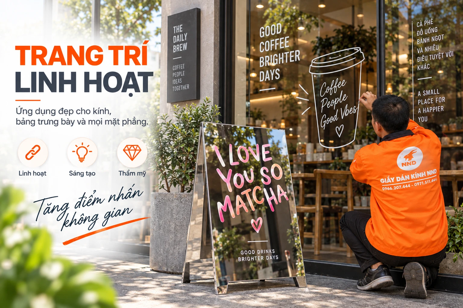 Chữ decal trên biển hiệu và bề mặt phẳng phù hợp
