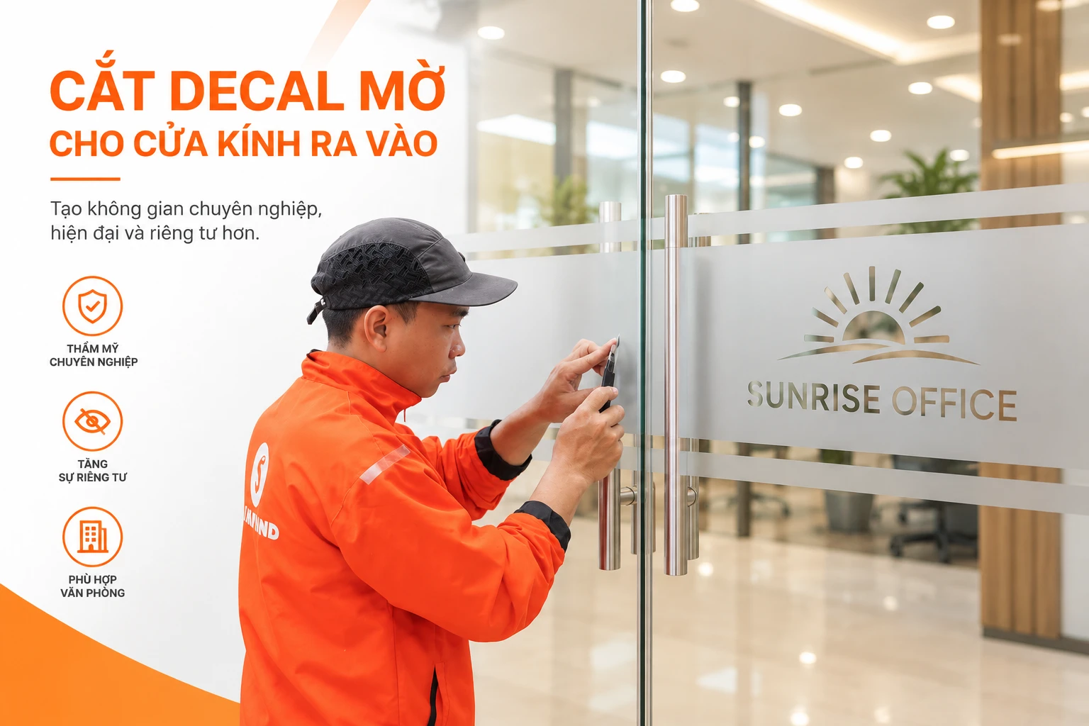 Cắt decal mờ cho cửa kính ra vào