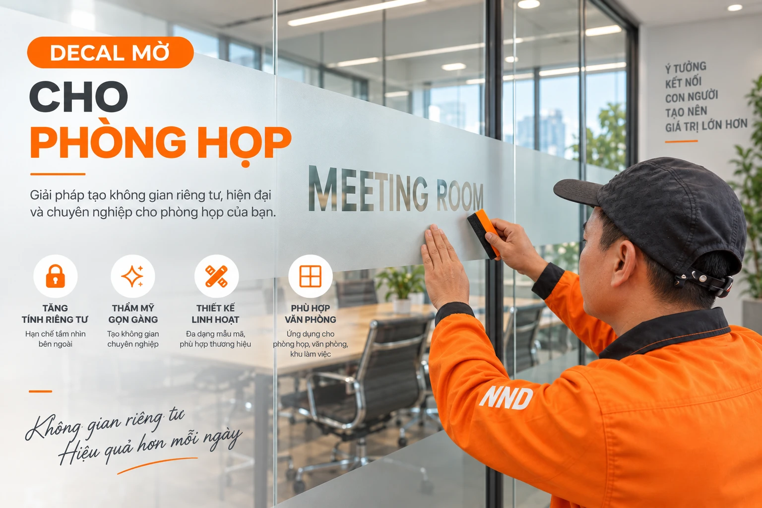 Decal mờ cho phòng họp kính cần xác định theo vùng nhìn thực tế