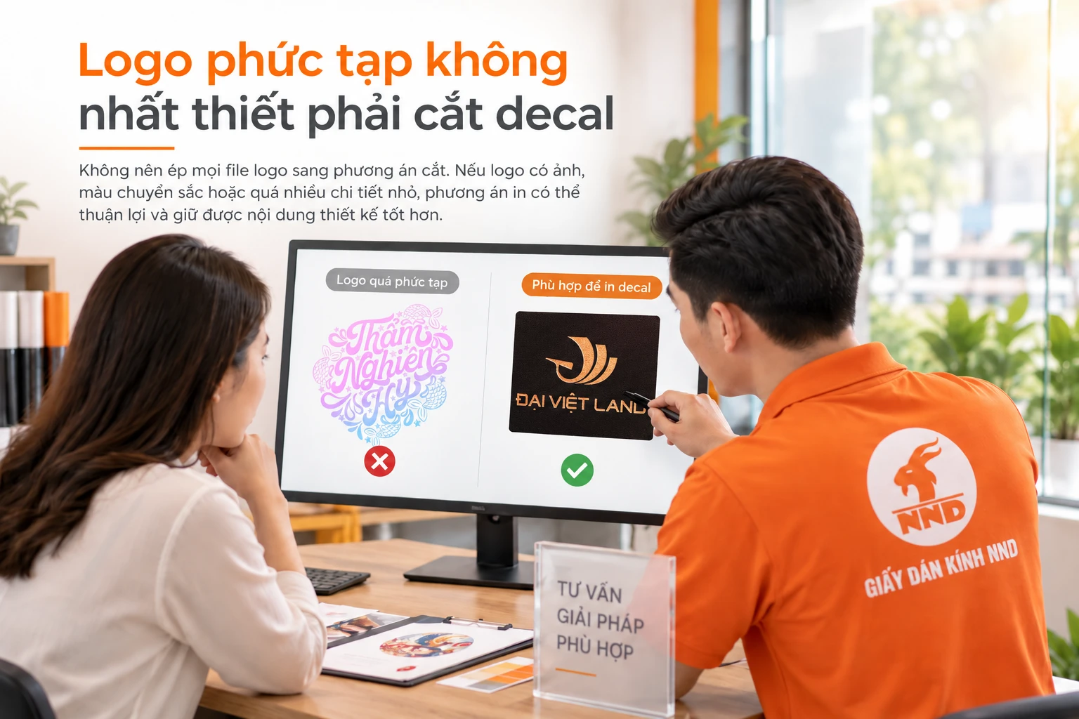 Logo phức tạp cần cân nhắc giữa cắt decal và in decal
