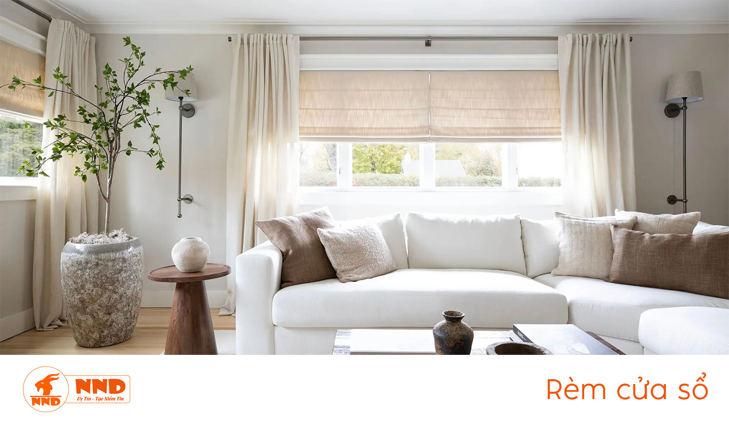 Rèm cửa sổ không gian phòng khách, độ chắn sáng và cạch nhiệt thấp.