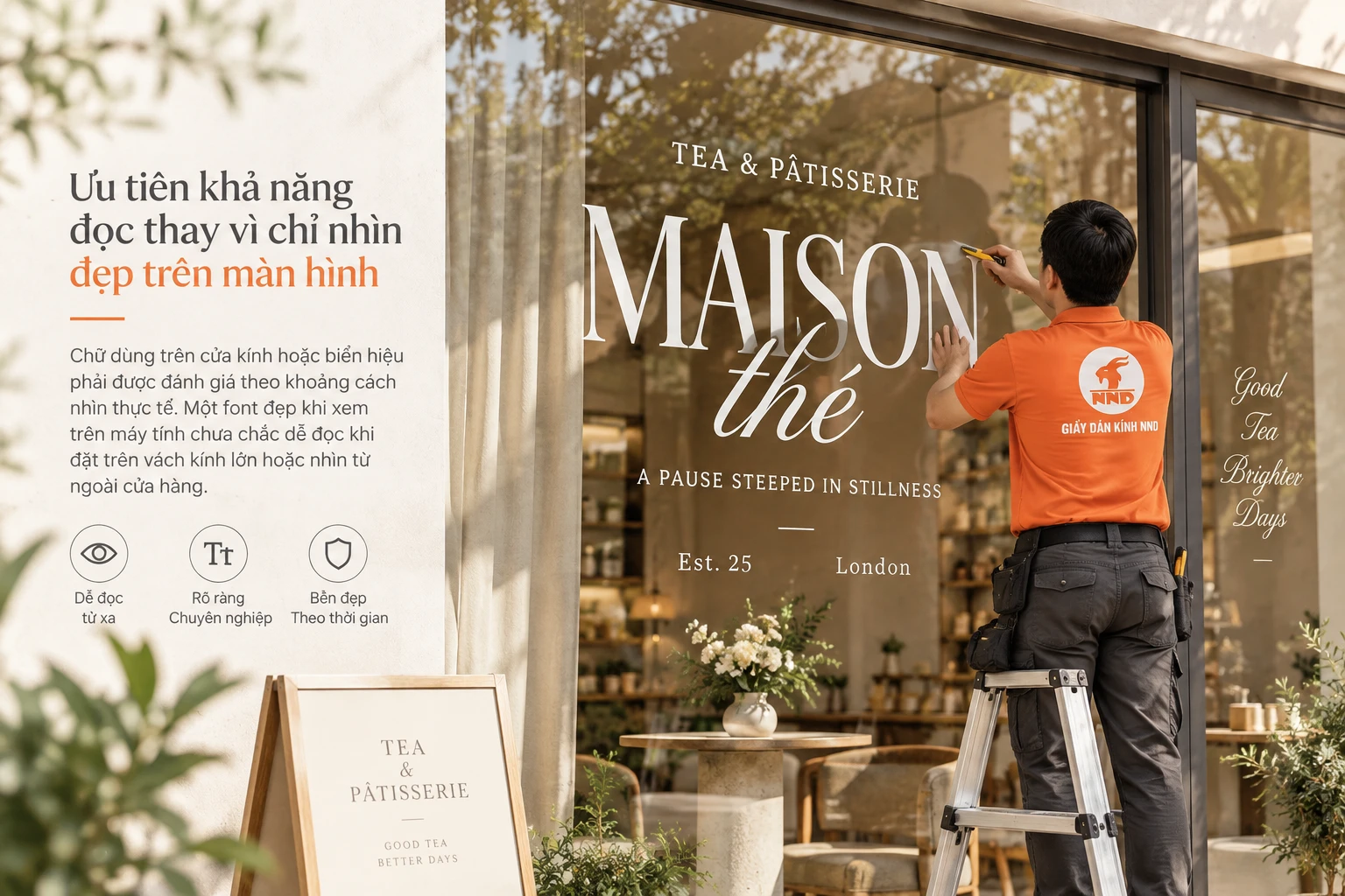 Ưu tiên khả năng đọc của chữ decal ở kích thước thực tế