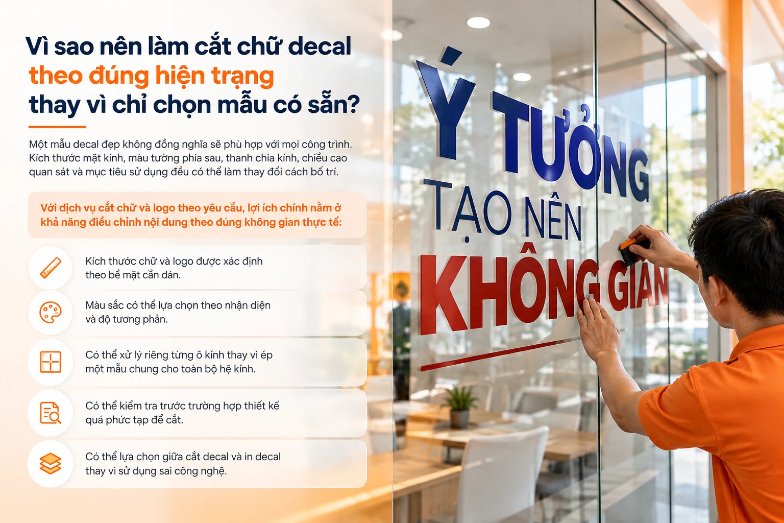 Chọn phương án cắt chữ decal theo hiện trạng bề mặt