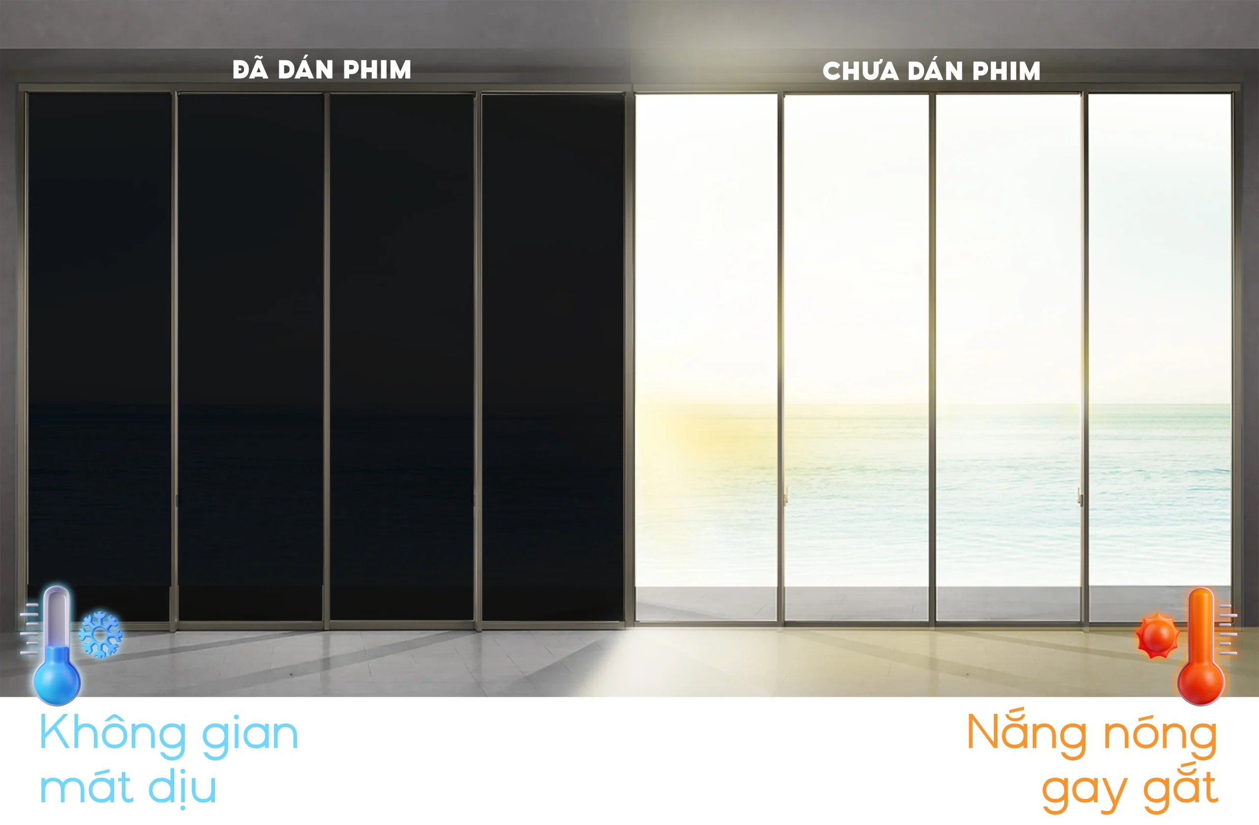 Phim dán kính Black Out siêu chắn sáng cắt UV và IRR 100%