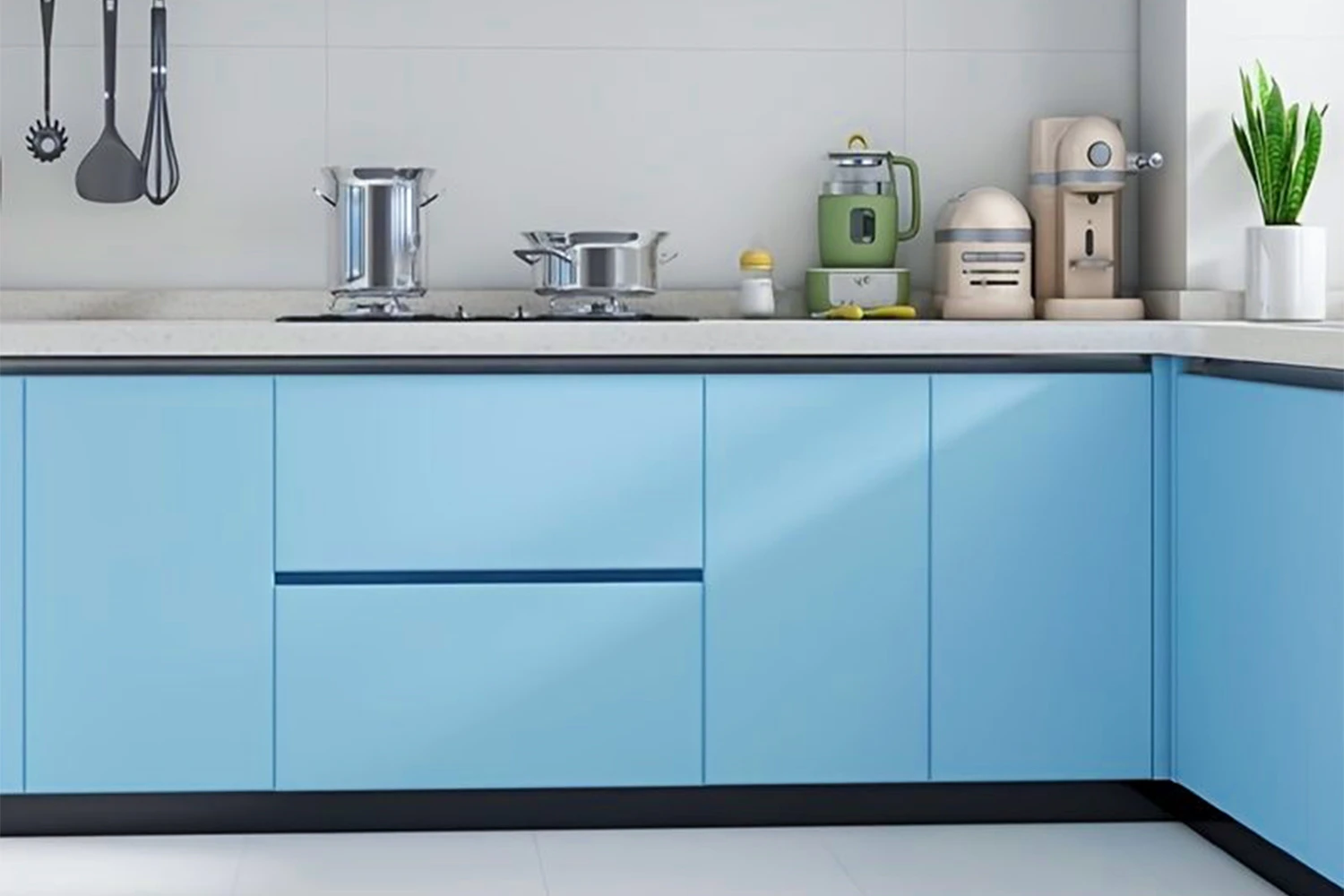 Tươi mới như gió biển 🌊" Thổi bùng sức sống cho căn bếp với gam màu xanh dịu nhẹ.