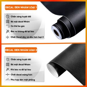 So sánh 2 loại decal đen nhám (Loại1 và loại2)