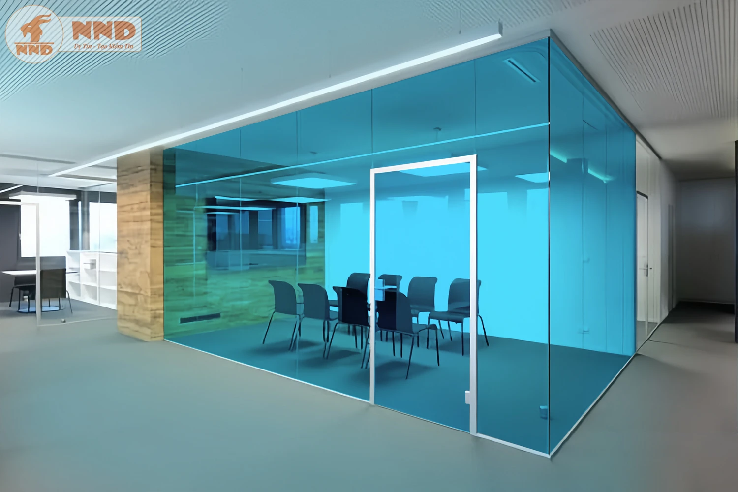 Vách kính văn phòng dán mẫu phim màu BC-TKL xanh dương