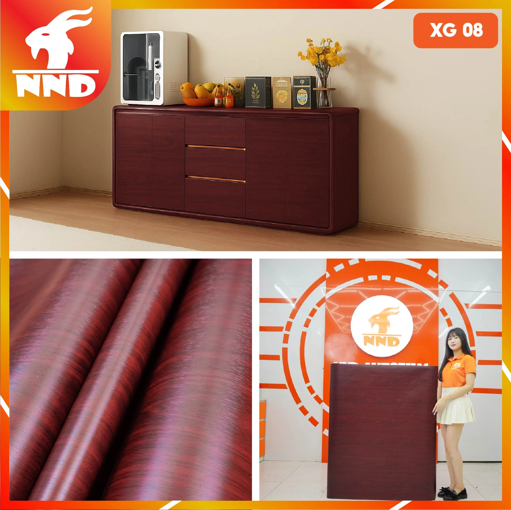 Decal vân gỗ màu đỏ tươi mã XG-08