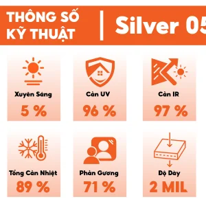 Phim Cách Nhiệt Silver05 - Phản quang màu bạc siêu chống nắng