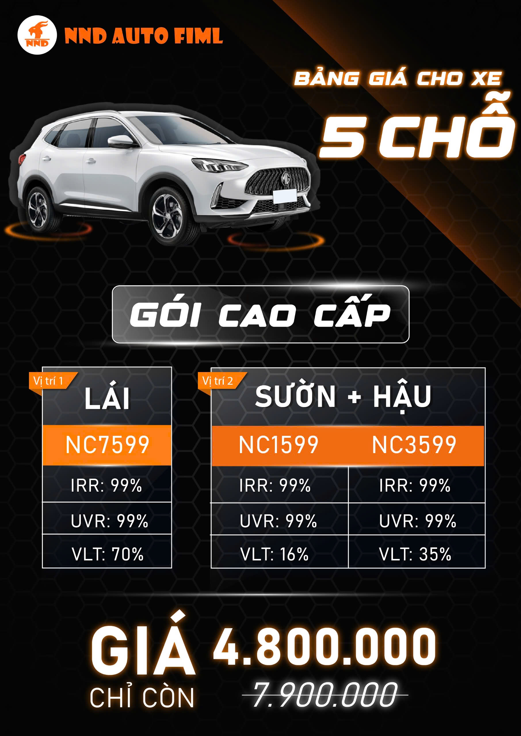gói cao cấp cho xe 5 chỗ 