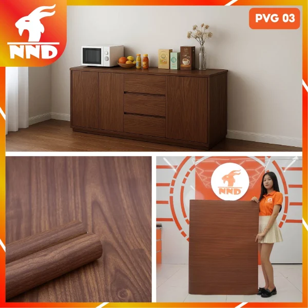 Mẫu decal vân gỗ PVG-03 mang sắc nâu trầm ấm