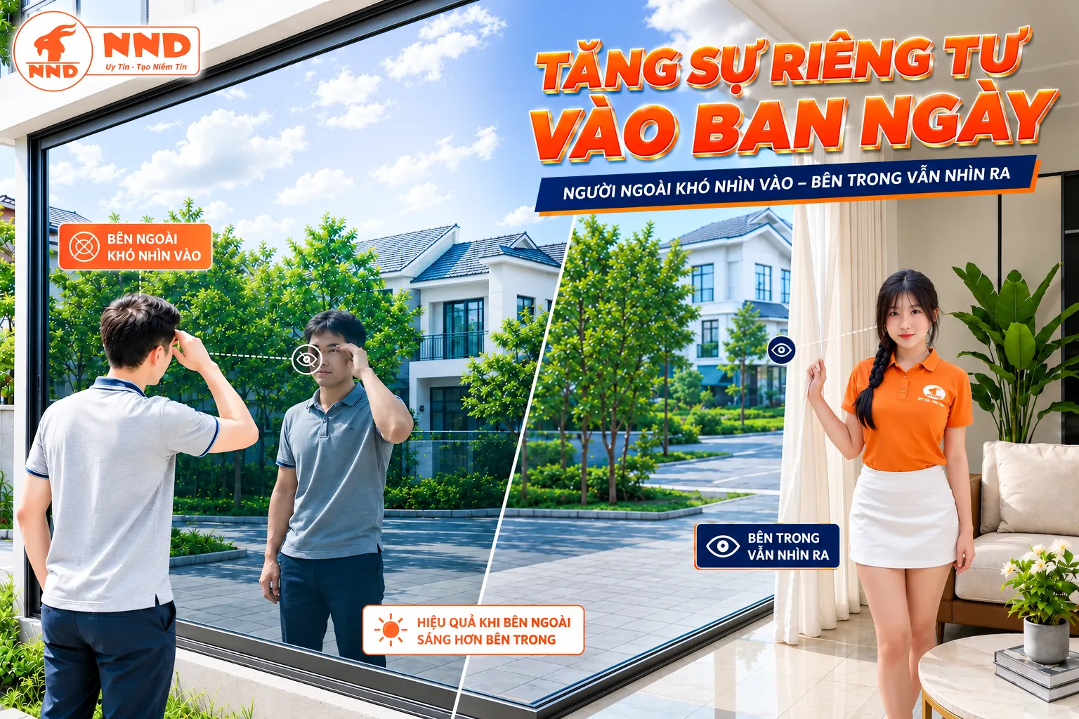 Giấy dán kính 1 chiều hạn chế người ngoài nhìn vào ban ngày