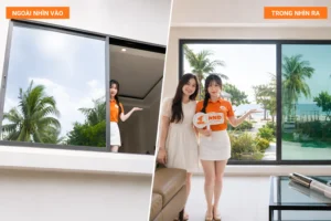 Hiệu ứng phim dán kính một chiều ngoài nhìn vào phản chiếu, trong nhìn ra vẫn quan sát rõ cảnh vật