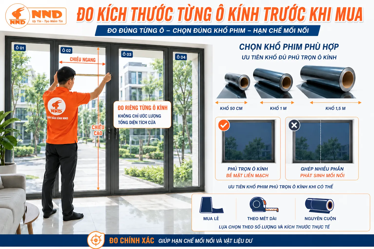 Thợ NND đo từng ô kính để lựa chọn khổ phim phù hợp