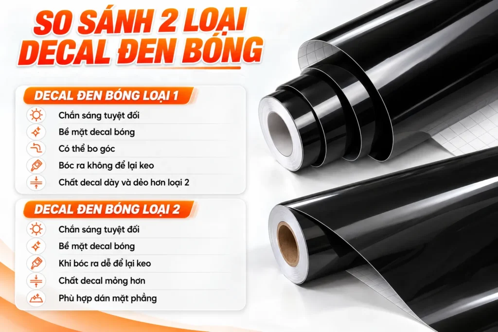 So sánh decal đen bóng loại 1 và loại 2 tại NND