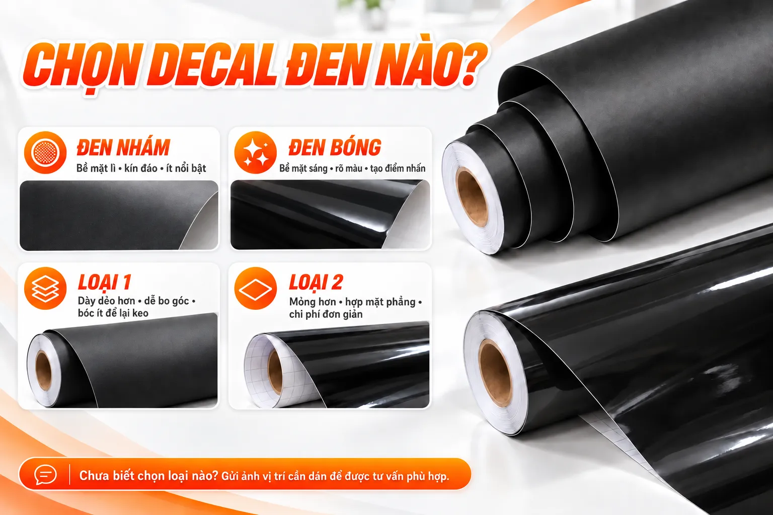 Hướng dẫn chọn decal đen nhám, bóng, loại 1 và loại 2