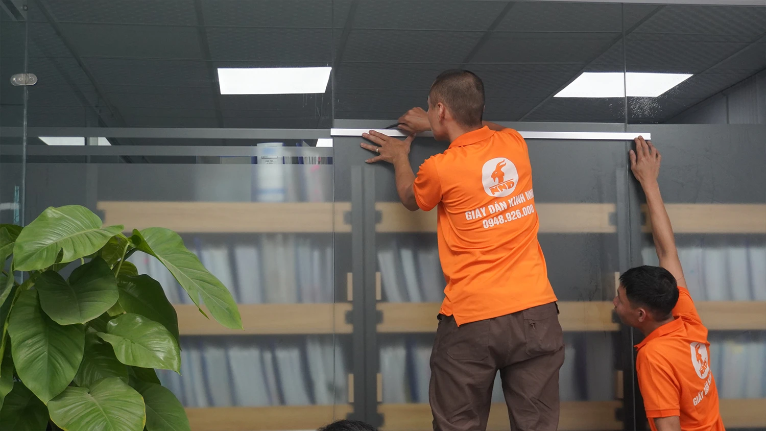 Thợ thi công chuyên nghiệp của giấy dán kính NND.