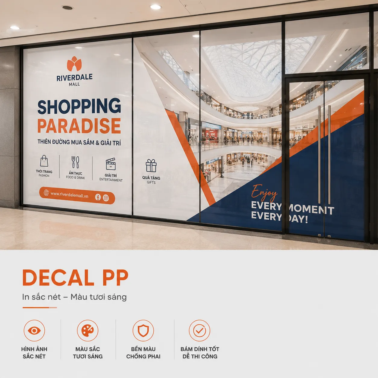 Decal PP in quảng cáo dán kính mặt tiền cửa hàng