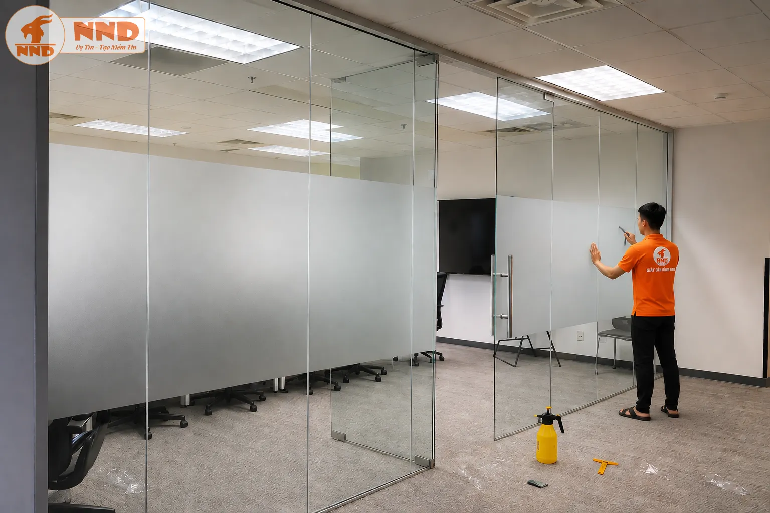 Thiết kế dán mờ lửng trơn tạo độ mở cho không gian làm việc chung, vừa thanh lịch vừa giúp phân chia khu vực một cách tự nhiên, khoa học.