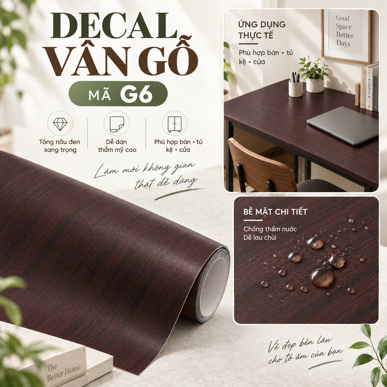 Decal vân gỗ G6 màu nâu đỏ