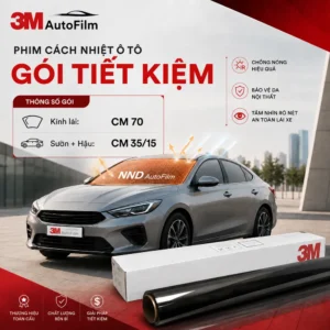 Gói Tiết Kiệm: Phim cách nhiệt ô tô 3M AutoFilm sử dụng kính lái CM70, kính sườn và kính hậu CM35/15, phù hợp nhu cầu chống nóng cơ bản với chi phí hợp lý.