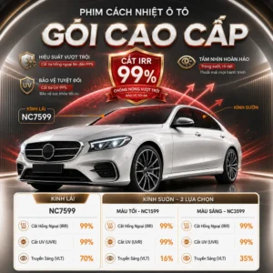 Phim cách nhiệt ô tô gói Cao Cấp, cắt tia hồng ngoại IRR đến 99%, chống nóng vượt trội.