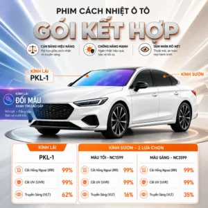 Phim cách nhiệt ô tô gói Kết Hợp, kính lái đổi màu xanh tím kết hợp kính sườn chống nóng cao cấp.