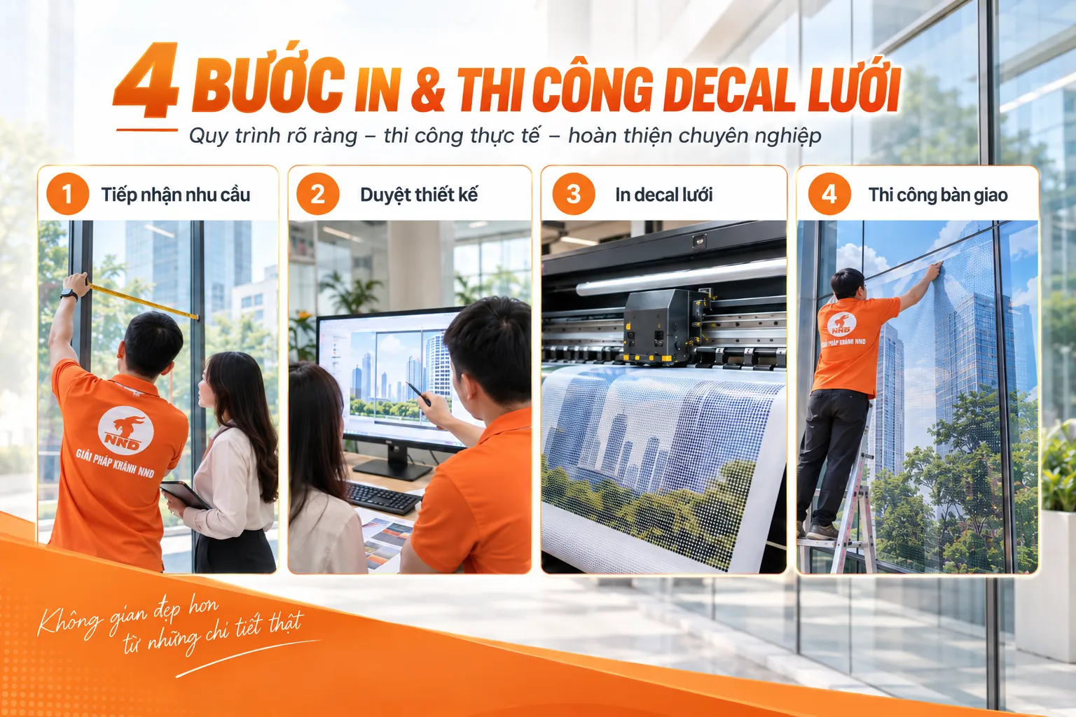 Quy trình 4 bước in và thi công decal lưới tại NND