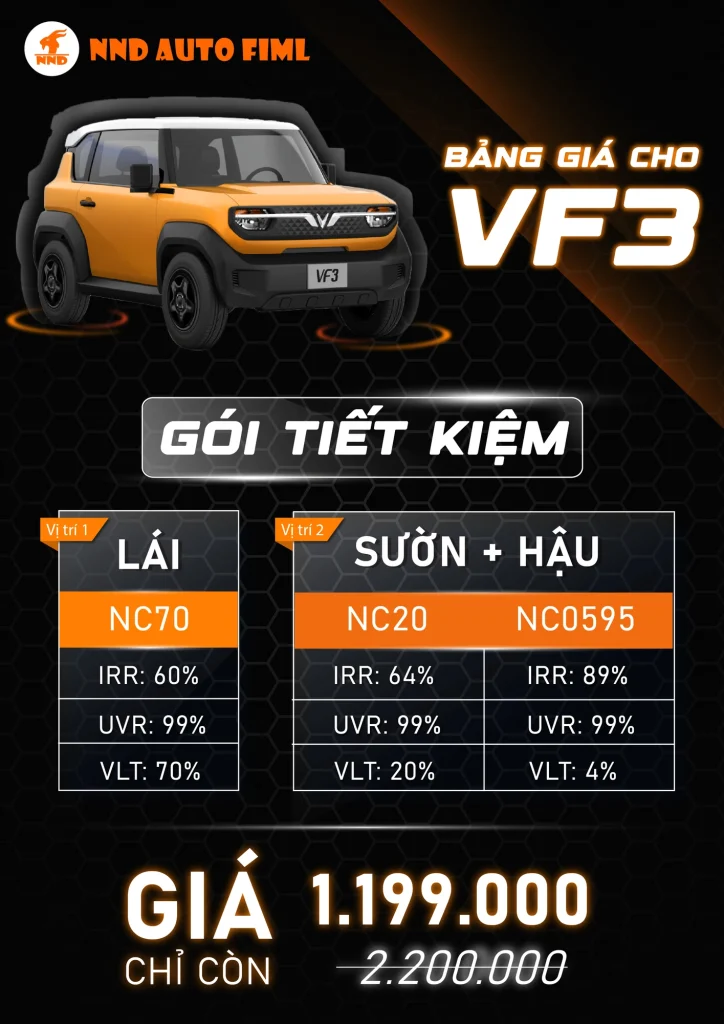 Báo giá dán phim cách nhiệt gói tiết kiệm cho xe VF3