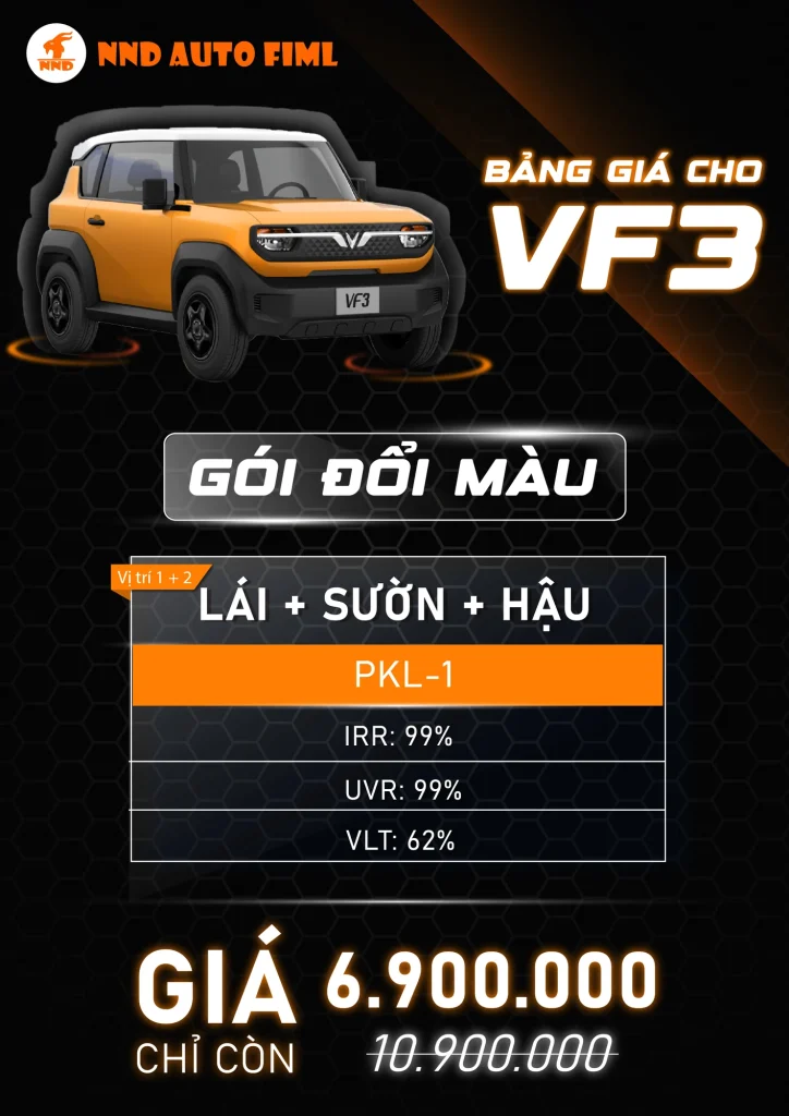 Báo giá dán phim cách nhiệt gói Đổi Màu cho xe VF3