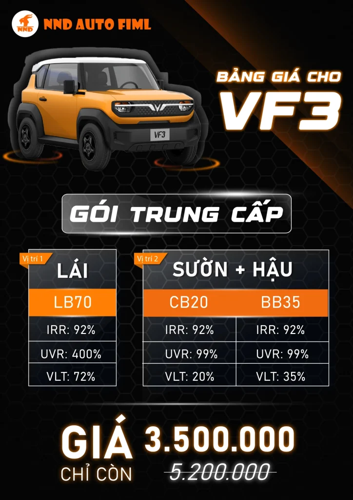 Báo giá dán phim cách nhiệt gói Trung cấp cho xe VF3