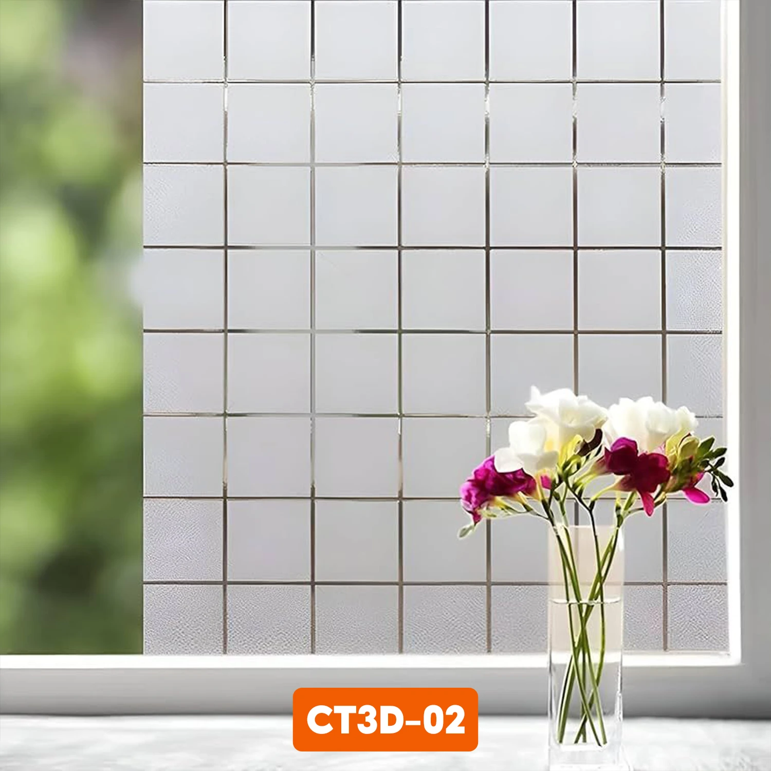 Một góc nhỏ bình yên sau cánh cửa. Thả mình trong không gian ngập nắng nhẹ nhàng qua lớp decal ô vuông lấp lánh.