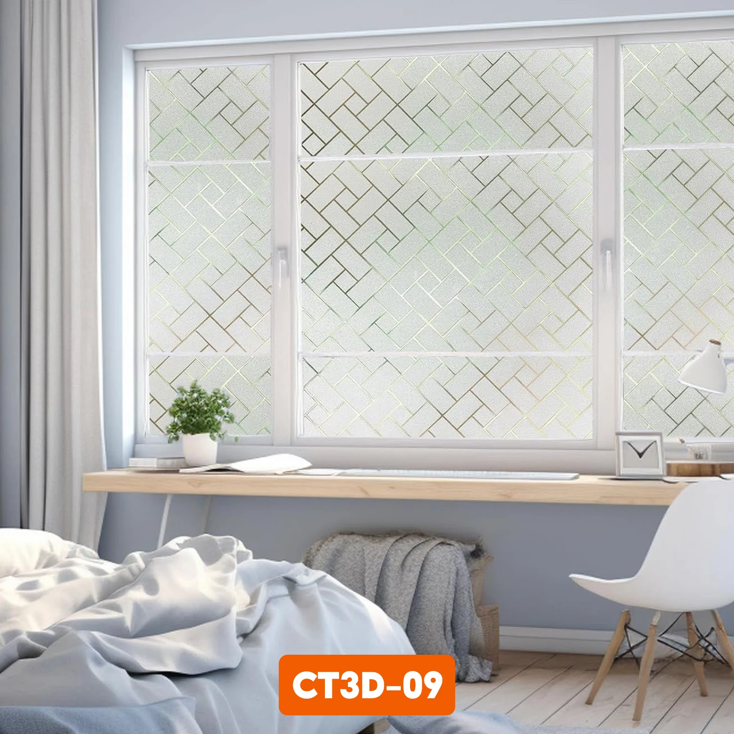 Gọn gàng và chuyên nghiệp. Mẫu họa tiết này cực kỳ phù hợp cho cửa kính văn phòng hoặc góc làm việc, mang lại sự tập trung và ngăn nắp.