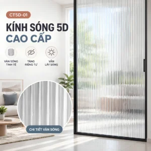 Phim dán kính 5D CT5D-01 trên cửa khung đen, kèm khung tròn phóng to vân sóng dọc