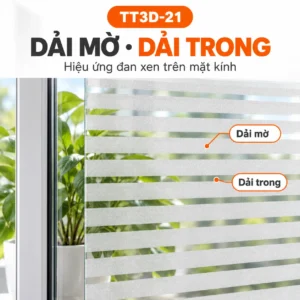 Decal dán kính trang trí TT3D-21 với dải mờ ngang rộng xen dải trong hẹp