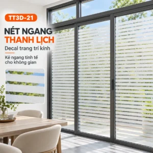 Hệ cửa kính khung xám dán decal dán kính sọc ngang TT3D-21 cạnh bàn ăn