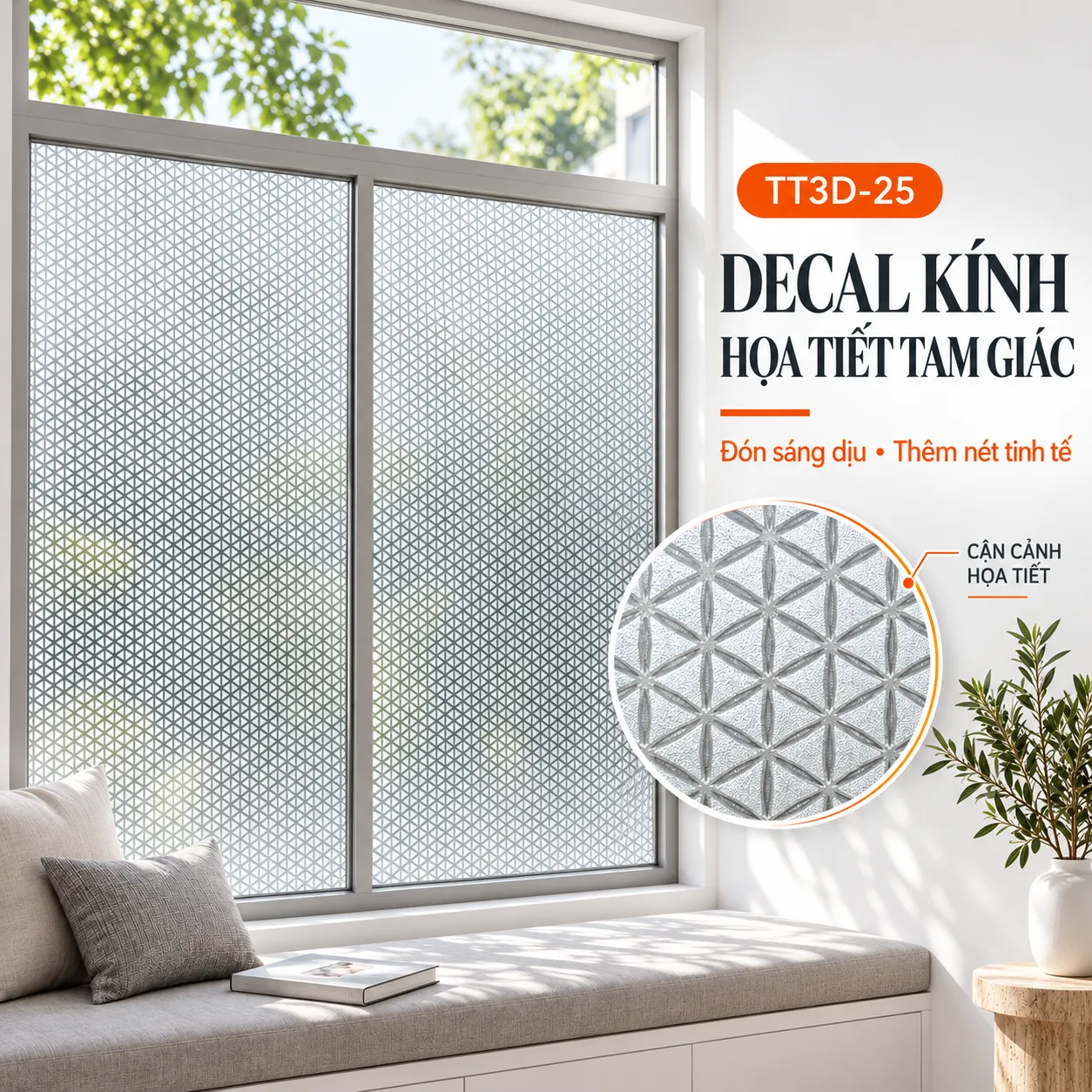 Cửa kính phòng ăn dán decal TT3D-25 hoa văn hình học nhỏ sáng màu