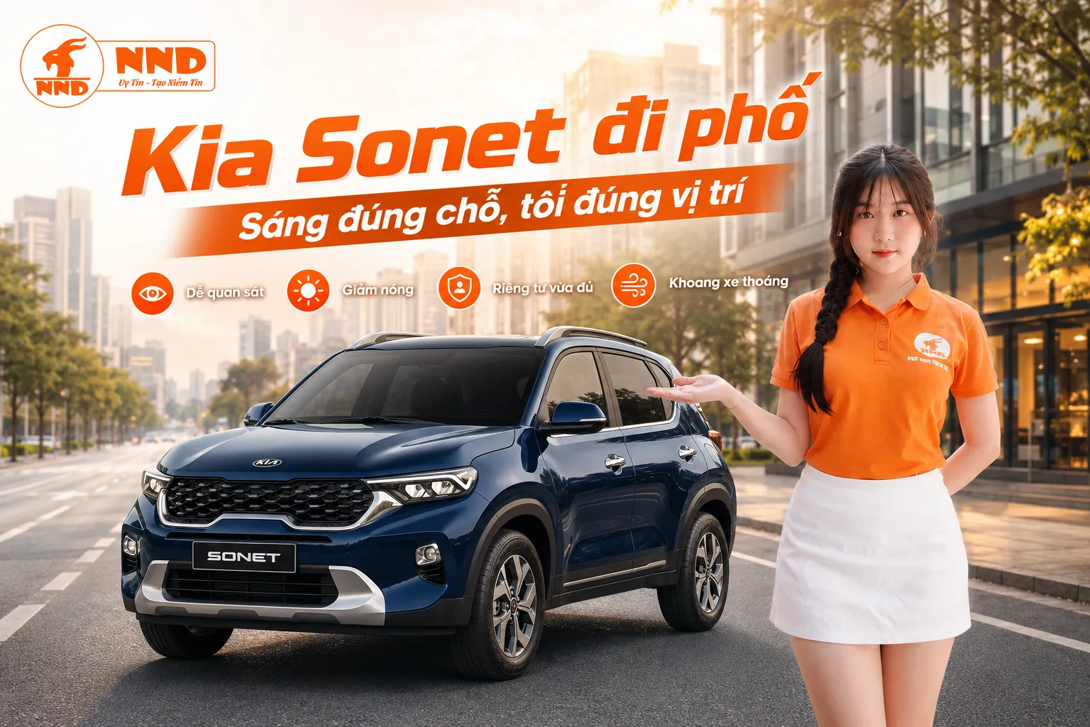 Phim cách nhiệt Kia Sonet đi phố giúp dễ quan sát, giảm nóng, tăng riêng tư vừa đủ và giữ khoang xe thông thoáng.