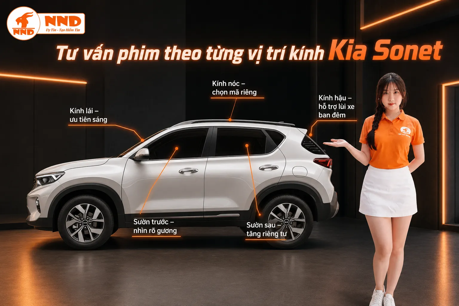 Tư vấn phim cách nhiệt Kia Sonet theo từng vị trí kính để cân bằng giữa tầm nhìn, chống nóng và độ riêng tư khi sử dụng thực tế.
