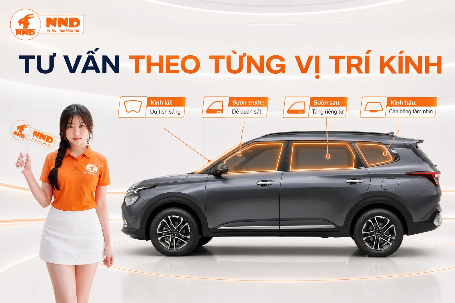 Tư vấn phim cách nhiệt Kia Carens theo từng vị trí kính, ưu tiên tầm nhìn ở kính lái và tăng riêng tư cho hàng ghế phía sau.